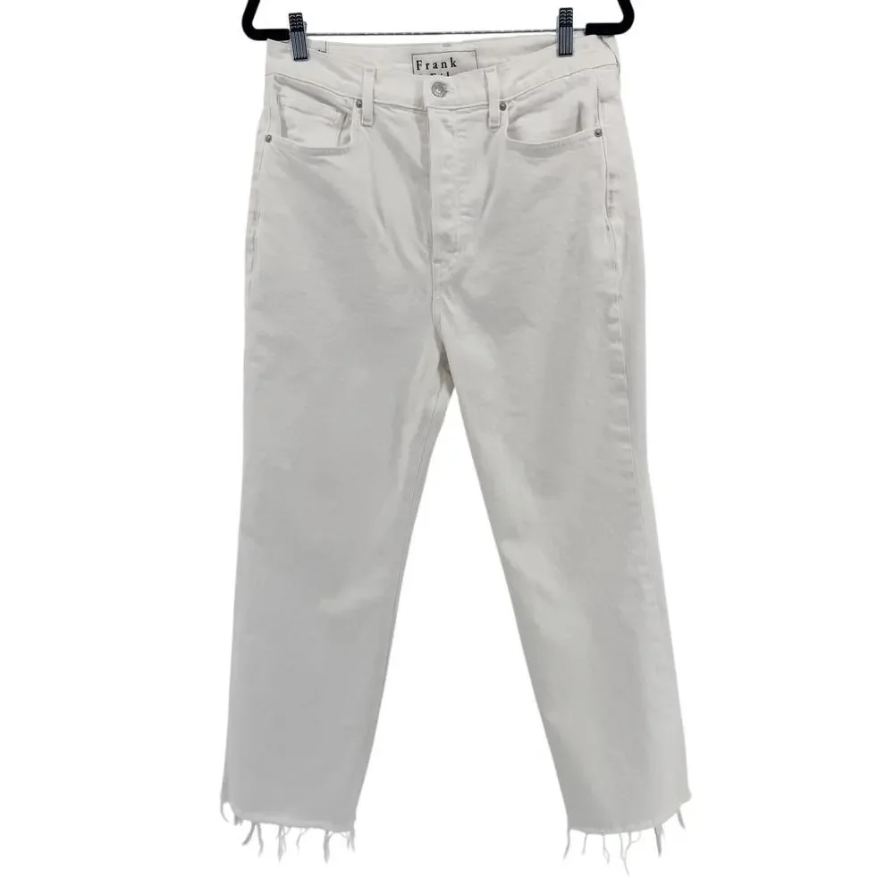 Frank & Eileen Monaghan Mom Jean Sz 32 White Denim Frayed Hem Straight Leg USA - Picture 2 of 13